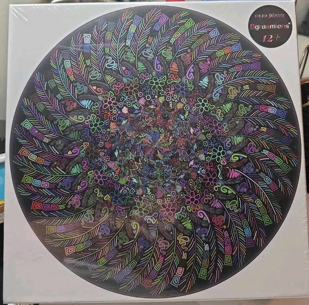 1000 Piece Round Puzzle, Indian Feather Crest, Ages 12+, Bgraamiens Puzzle, New